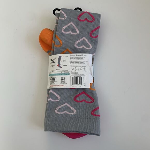 Extreme Fit Rx Compression Socks New L / XL Knee High Grey Pink Hearts - Picture 3 of 4
